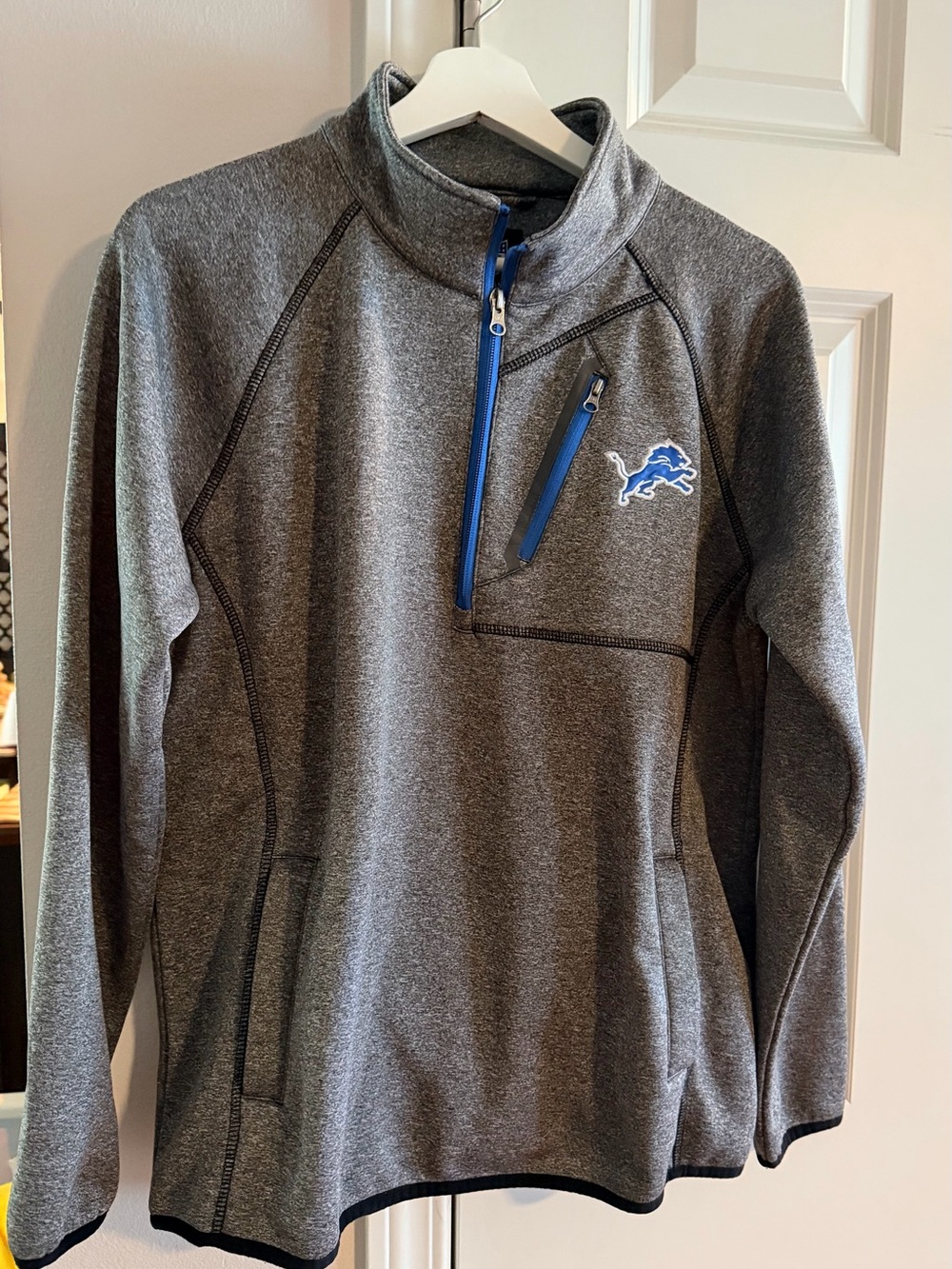 NFL Women’s Gray Detroit Lions Pullover with Blue Zip & Logo